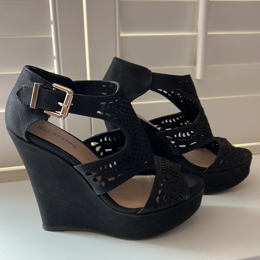 Call It Spring Black Wedges - Picture 2 of 6